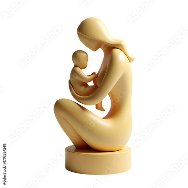 Fototapeta Stylized sculpture of a mother holding a baby, abstract, minimalist