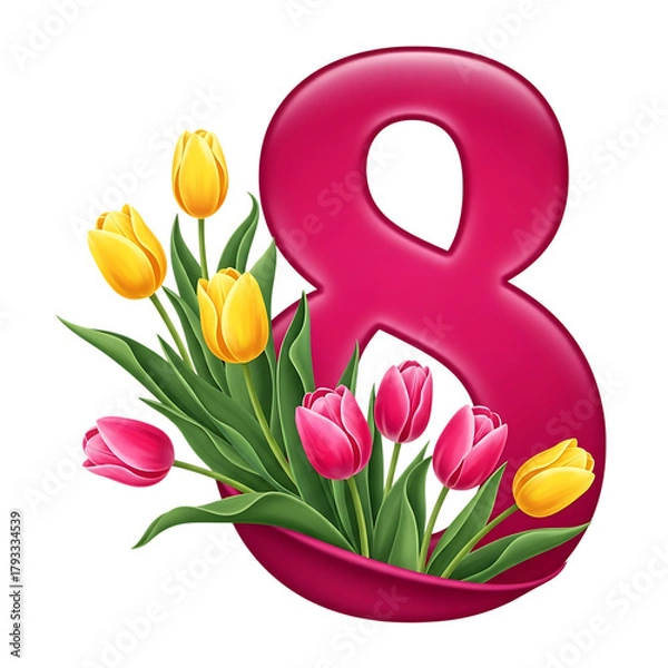 Fototapeta Number 8 with pink and yellow tulips