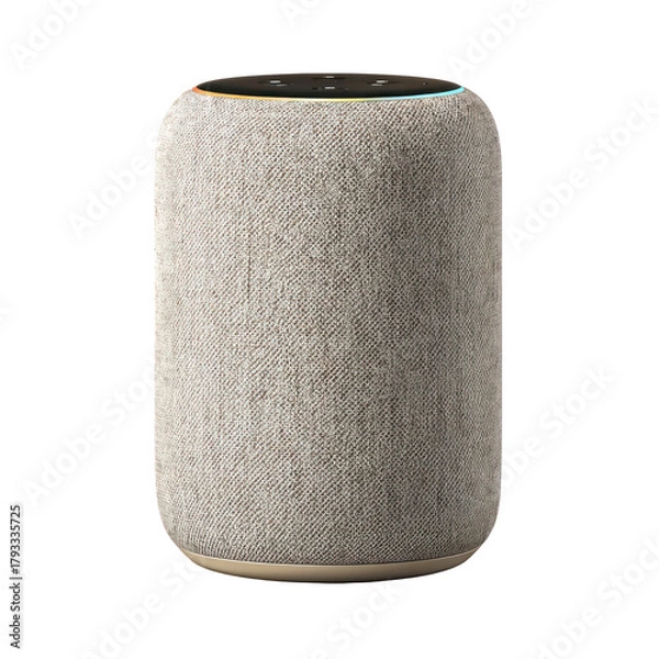 Obraz 3D render of a modern smart speaker with fabric texture isolated on white background