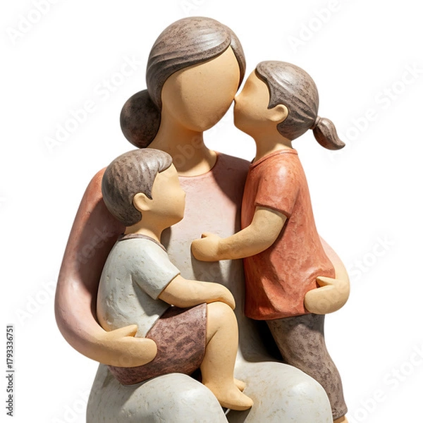 Fototapeta Mother and two children, a boy and a girl, embracing and sharing a tender moment