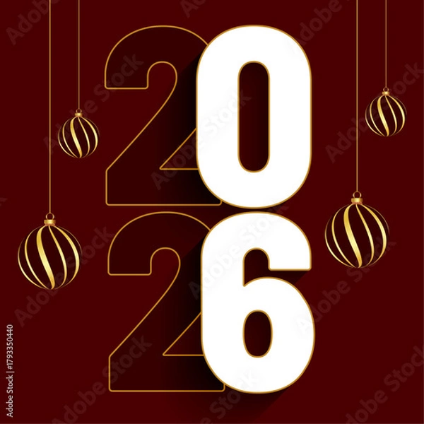 Fototapeta 2026 Happy New Year: Gold Numbers, Celebration Design, Festive Background, Golden 2026 happy new year clock and festive background