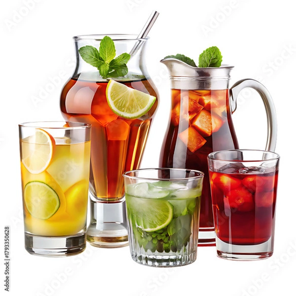 Fototapeta Drinks set on a isolated white background. PNG