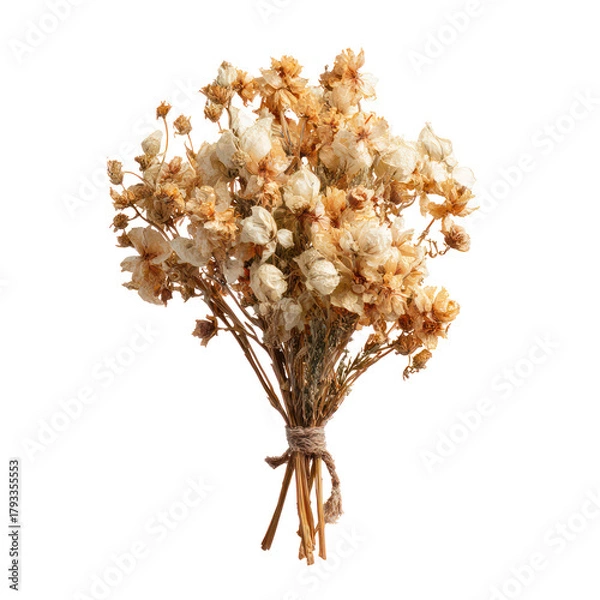 Fototapeta Beautiful dried flower bouquet with boho autumn style isolated on white background