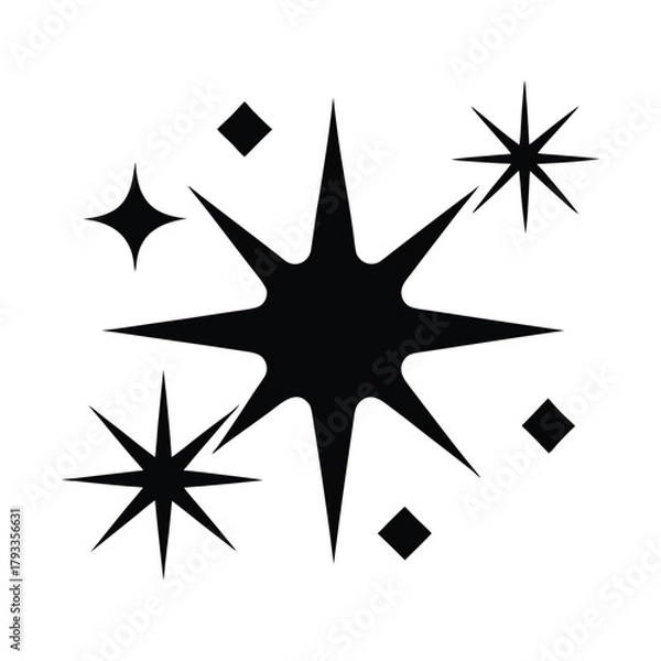 Obraz Shining Star Icon Elegant Black and White Sparkles. Perfect for Design, Decoration, Festive, Christmas, and Celebration Themes
