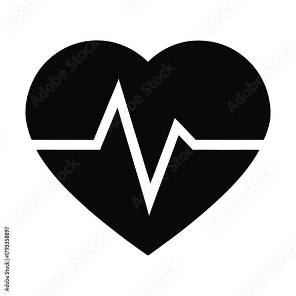 Obraz A simple black heart icon with a white EKG heartbeat line symbolizing life, health, and medical care. A universal vector sign for cardiology and wellness