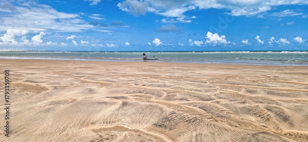 Fototapeta Fishermen at Canoa Quebrada Beach at Aracati in Ceara, Brazil. Bay Coastline