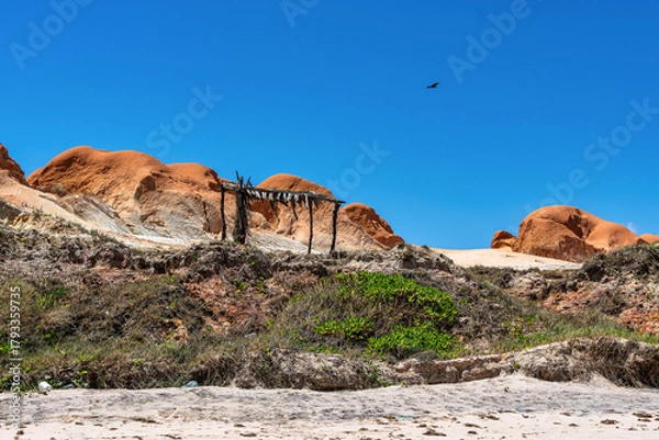 Fototapeta The rock formations at Canoa Quebrada Beach at Canoa Quebrada, state of Ceara, Brazil