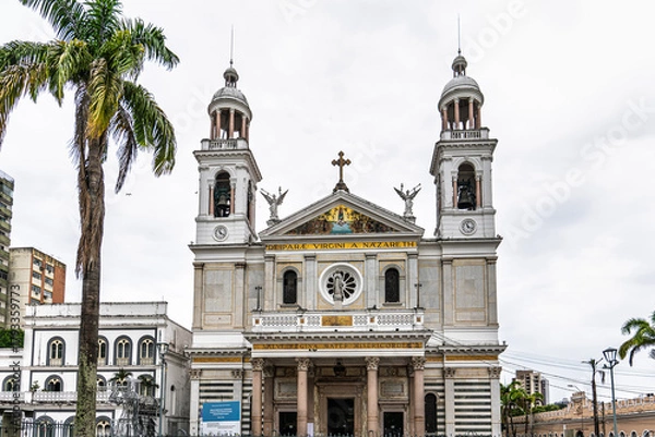 Fototapeta White facade of the Basilica of Our Lady of Nazareth at Belem, Brasil.