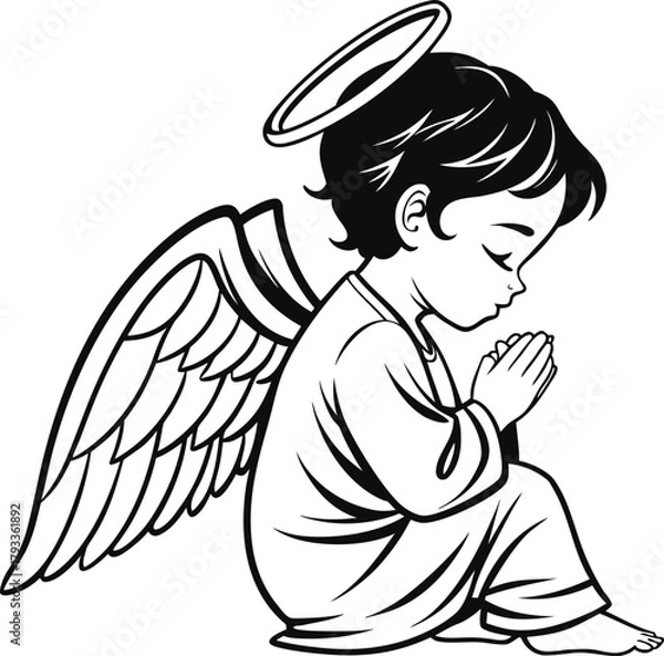 Obraz Black And White Angel Child Illustration