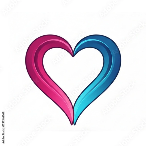 Fototapeta 3D Ribbon Heart Shape Icon with Glossy Pink and Blue Gradient