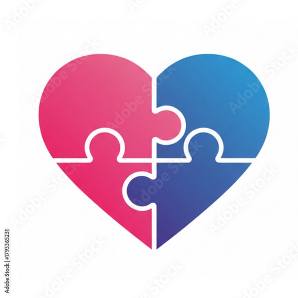 Fototapeta Heart Made of Four Interlocking Jigsaw Puzzle Pieces with Gradient Colors