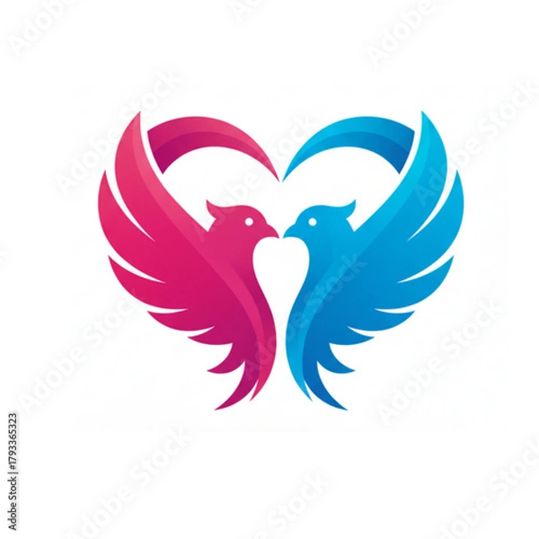 Fototapeta Two Gradient Birds Forming a Heart Shape - Love and Freedom Symbol