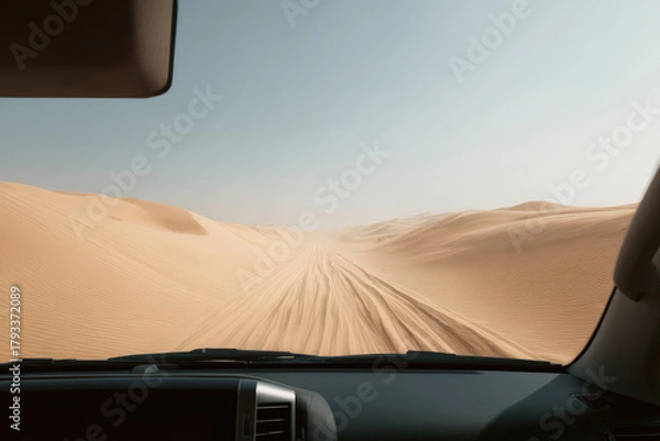 Fototapeta focused view of dashboard displaying ultrabright navigation projection on windshield