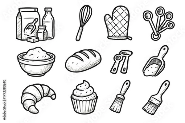 Fototapeta Loaf brush vector dough bakery mitt cupcake icons icon essentials measuring scoop