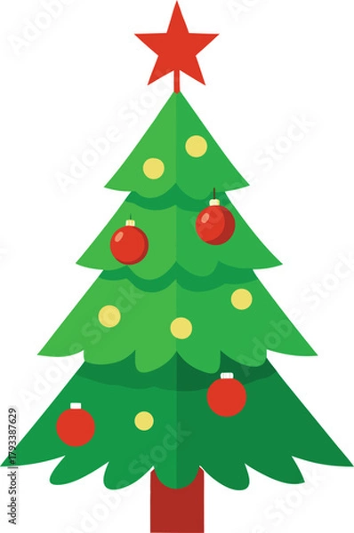 Obraz Decorated Christmas tree with red star and ornaments