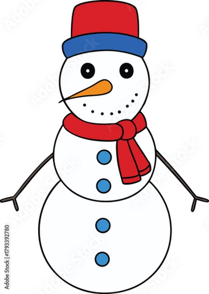 Obraz Simple Snowman With Red Scarf And Hat Keywords: snowman, winter, christmas, holiday, character