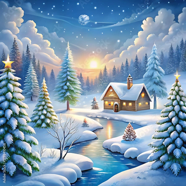 Fototapeta Winter Wonderland on a isolated white background. PNG