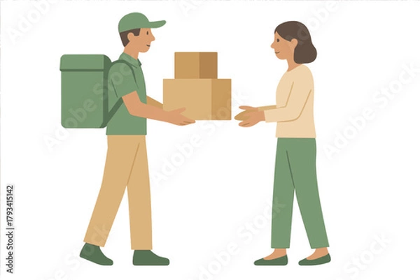 Obraz Flat style delivery service concept with courier handing packages to customer