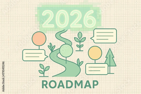 Obraz Linear roadmap design for 2026 with pastel colors and speech bubbles