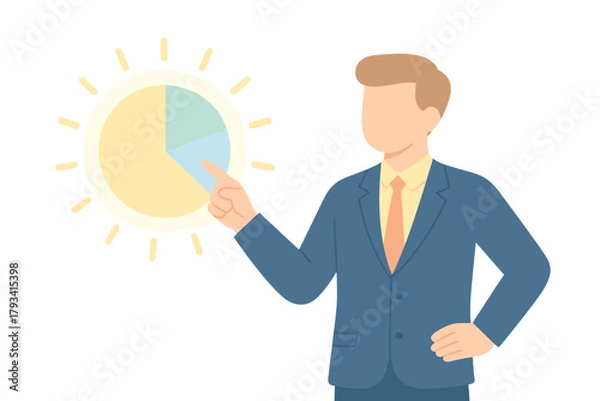 Obraz Businessman presenting glowing pie chart in minimalist design with gradient effect