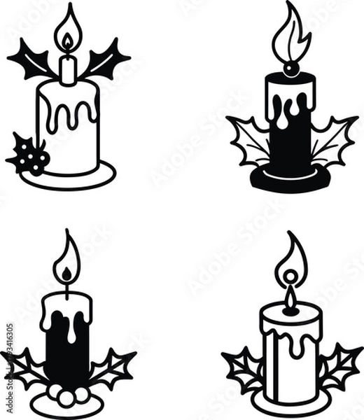 Obraz Christmas Candle and tree leaf illustration