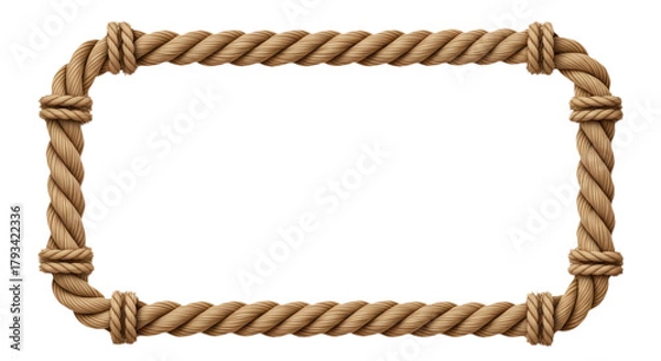 Fototapeta A rectangular frame border made of coiled natural fiber rope. isolated on transparent background