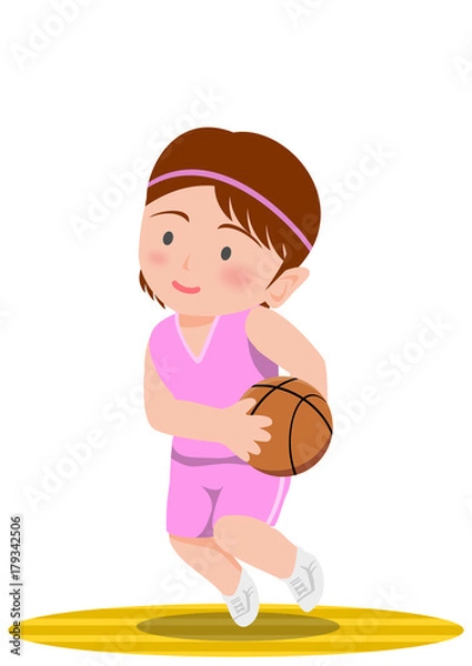 Fototapeta バスケットボール　ドリブルからランニングシュート　女子