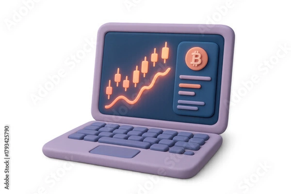 Obraz 3d laptop displaying cryptocurrency chart with bitcoin symbol