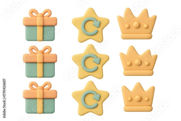 Obraz Cute 3d icons featuring gifts stars crowns with playful colors