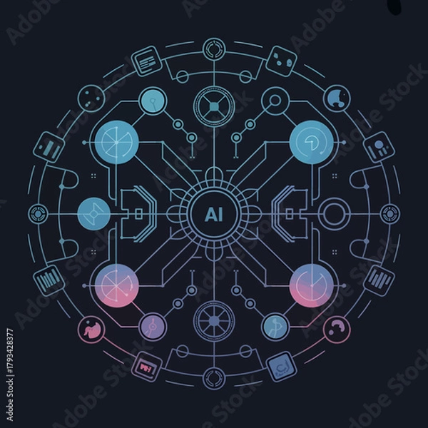 Obraz Abstract futuristic geometric background with interconnected lines and shapes