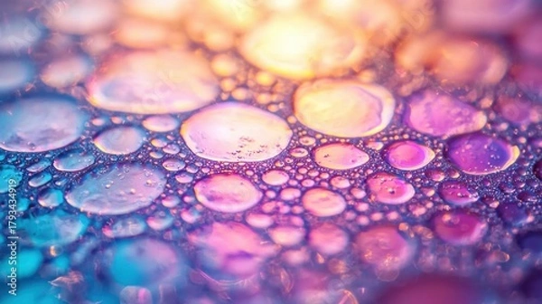 Obraz Wavelength splitting effects in water droplets creating vibrant laser interference patterns with iridescent color spectrum and optical diffraction