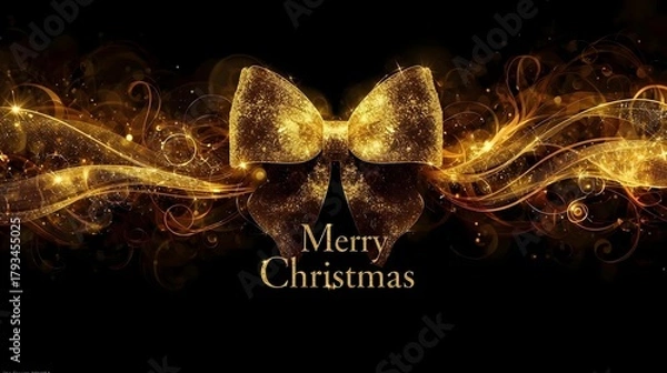 Fototapeta Golden Celebration: Dazzling Bow and Sparkle for a Merry Christmas