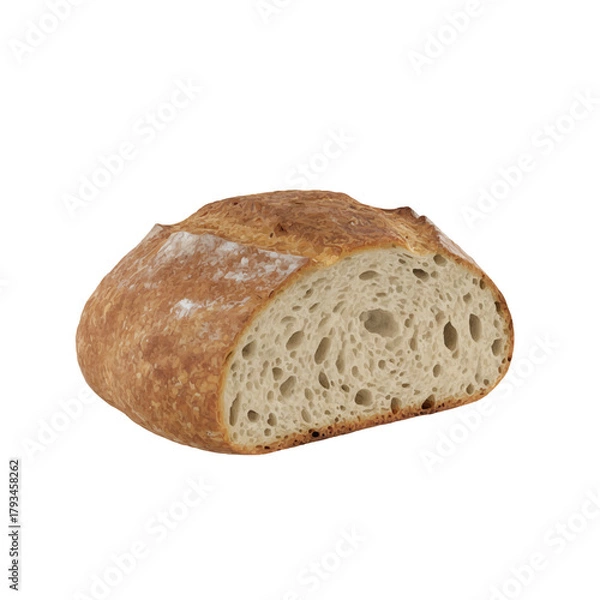 Fototapeta Artisan sourdough loaf with a rustic crust and open crumb, inviting warmth and homemade goodness, perfect for breakfast, lunch, or dinner bread
