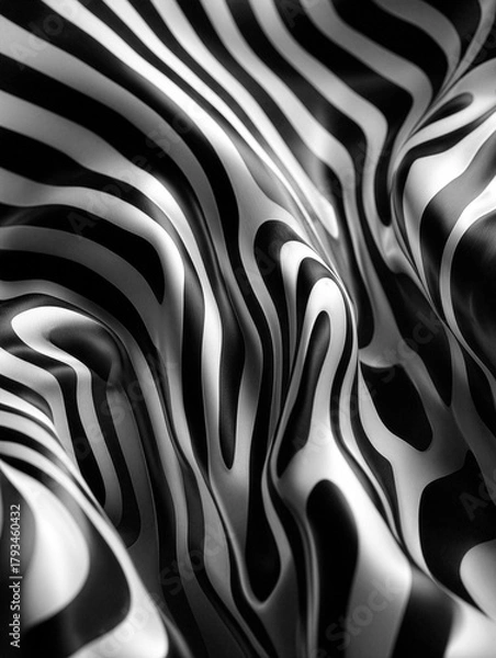 Fototapeta Black and white wavy striped abstract pattern with flowing curves