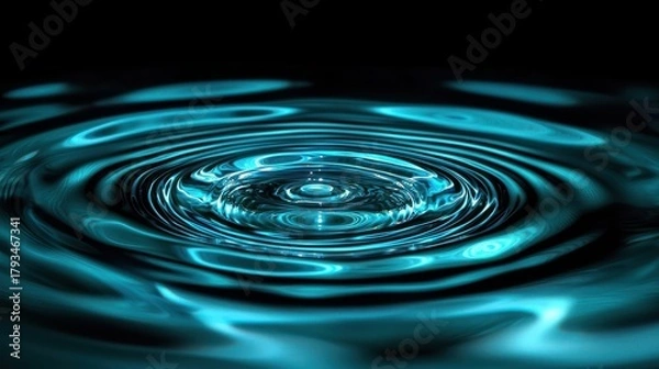 Obraz Optical wave rings laser interference patterns creating mesmerizing concentric circles in brilliant turquoise and cyan light against deep black background