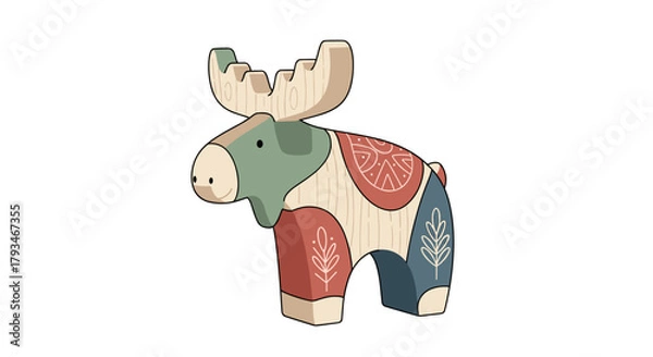 Obraz Wooden moose toy figure with colorful design and natural finish  