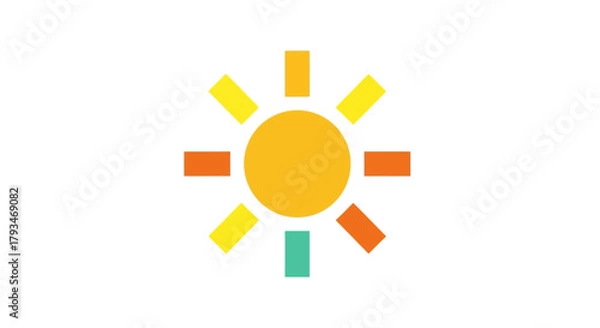 Fototapeta Colorful Stylized Sun Icon with Radiant Beams on White Background.
