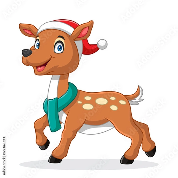 Obraz cartoon little deer wearing a scarf