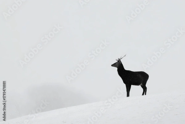 Obraz striking black and white silhouette of majestic white deer standing gracefully against snowy landscape
