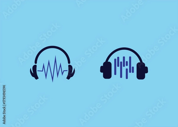 Obraz Wireless Headphone icon with sound wave outline and solid illustration vector