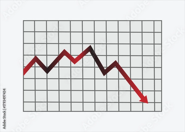 Obraz recession Economy Down Chart Design With Red and black gradient Arrow icon