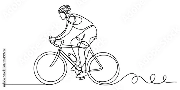 Obraz Cyclist riding a road bicycle in continuous one line drawing style, depicting active lifestyle, sport, healthy living and fitness activity Vector