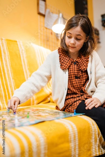 Fototapeta Happy father and child playing board game at home - happiness and family concept.