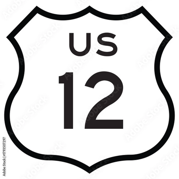 Fototapeta US Route 12 Shield Sign Highway Route Marker Editable Vector