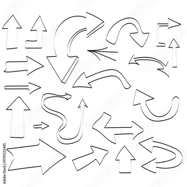 Fototapeta Arrow crayon pastel pencil chalk color line stroke. Sketch chalk pastel color pencil texture line kid fun arrow icon. Hand drawn grunge crayon pencil brush direction elements. Vector illustration 