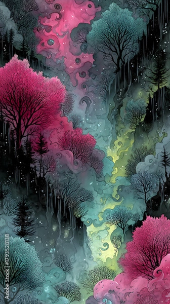 Obraz mystical forest spirits with abstract shapes, background 