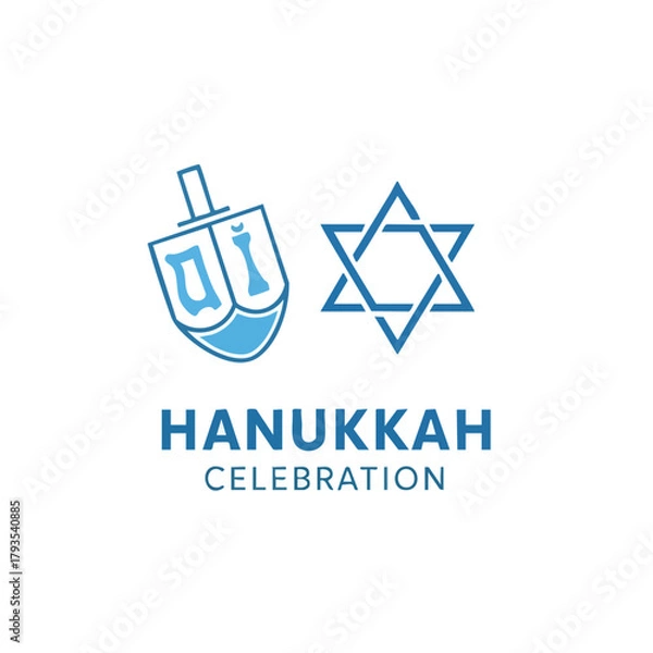 Fototapeta Hanukkah Celebration Logo with Dreidel and Star of David.