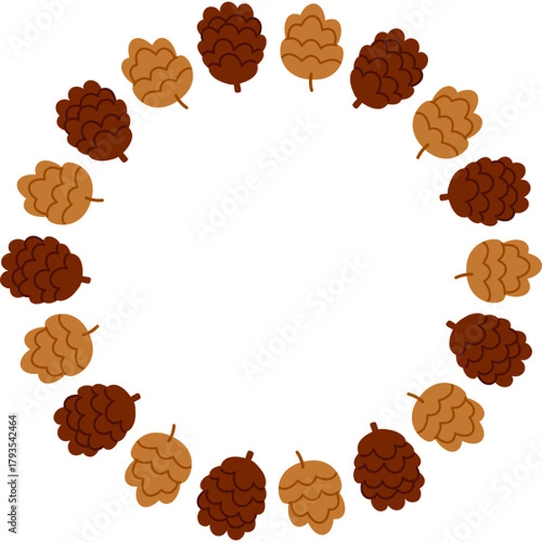 Fototapeta Autumn Pinecone Circular Wreath Frame Border. Natural pine cone element, vector isolated