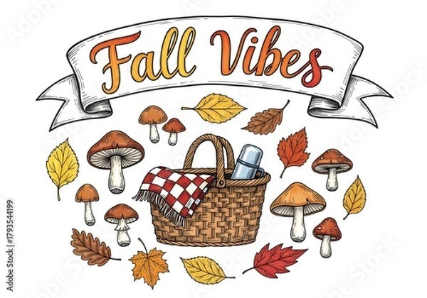 Fototapeta Hand-Drawn Fall Vibes Banner with Autumn Elements