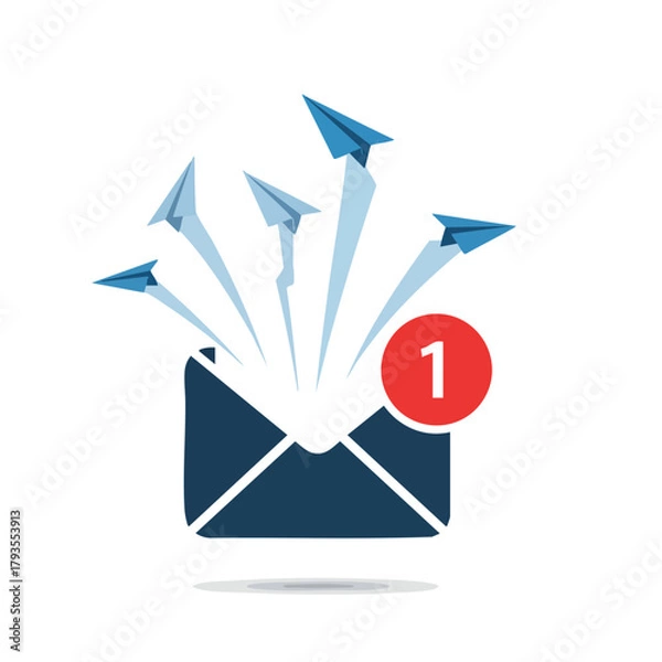 Obraz Email notification with paper airplanes representing new messages and alerts.